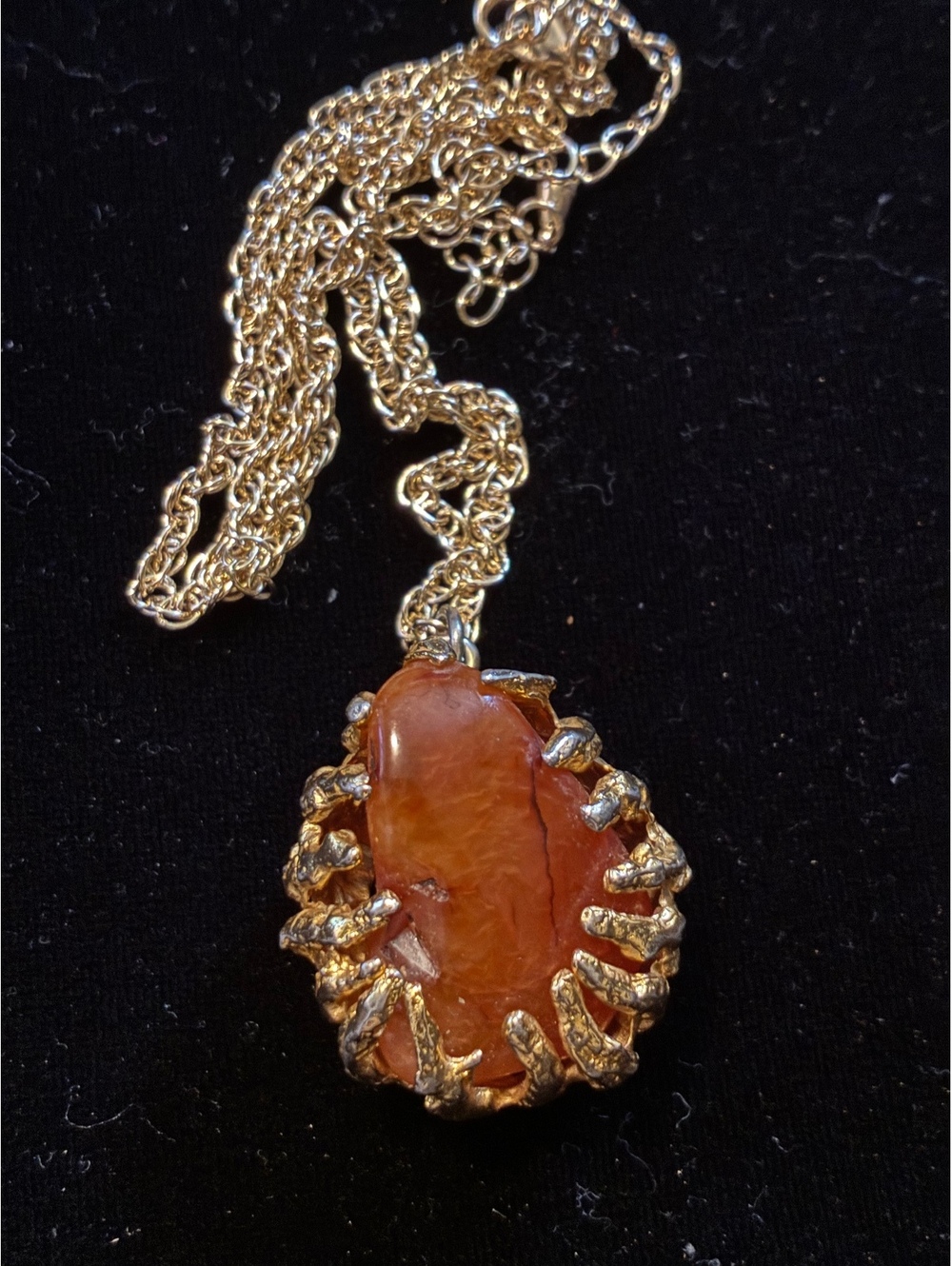 Vintage Brutalist Carnelian Pendant Necklace